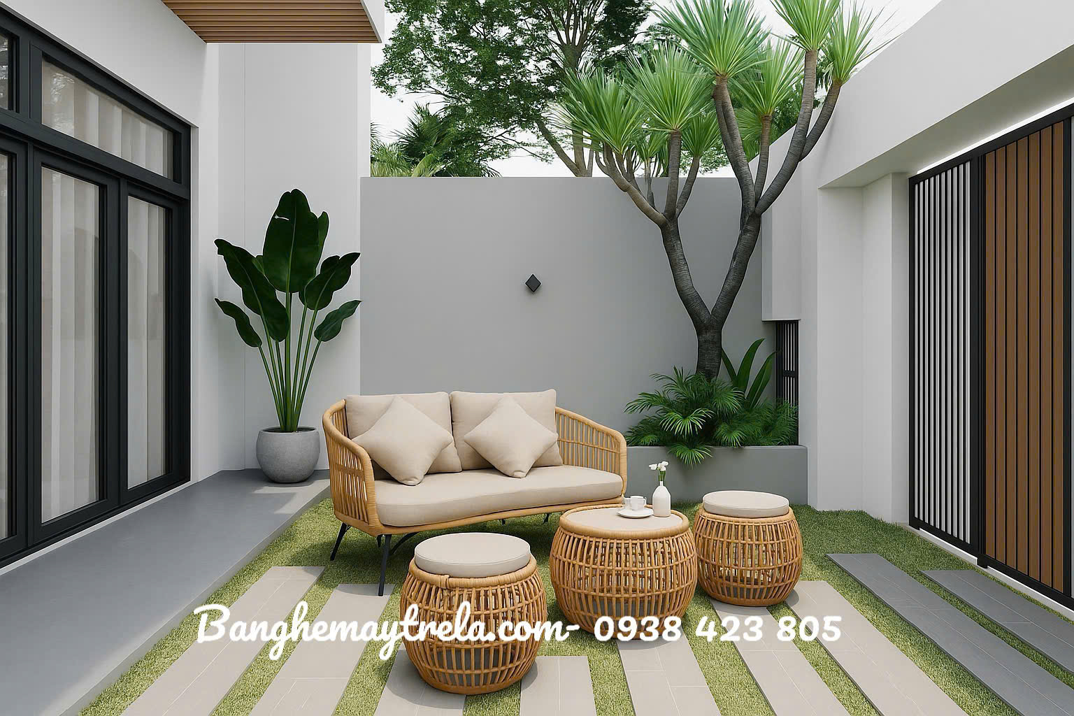 Bàn ghế sofa mây nhựa ngoài trời